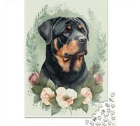 1000 Piece Jigsaw Puzzle for Adults Rottweiler Floral Puzzles 1000 Pieces Paper Board Jigsaw- Relax Puzzles Games-Brain Teaser Puzzle 1000pcs (38x26cm)