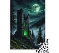 1000-Piece Jigsaw Puzzle for Adults, Ruined Tower Under Moonlight, 38x26cm/1000pcs, Screen-Free Family Time, Weekend Leisure And Weekend Downtime