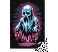 1000 Piece Jigsaw Puzzle for Adults, Sad Blue Ghost with Pink Drips, 38x26cm/1000pcs, Winter Indoor Activity, Focused Screen-Free Time And Time at Home