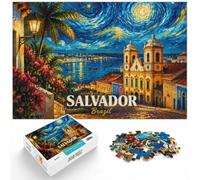 1000 Piece Jigsaw Puzzle for Adults, Salvador Brazil Cityscape Night Art | Choose a gift for adults for winter afternoons for puzzle fans.