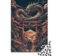 1000 Piece Jigsaw Puzzle for Adults, Samurai Facing Dragon at Torii Gate