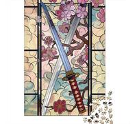 1000-Piece Jigsaw Puzzle for Adults, Samurai Swords And Cherry Blossoms, 52x38cm/1000pcs, Relaxing Winter Hobby, Weekend Downtime And Puzzle Lover Downtime