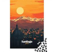 1000-Piece Jigsaw Puzzle for Adults, Santiago, Chile Sunset, 52x38cm/1000pcs, Idea, Relaxing Home Activity And Holiday Downtime