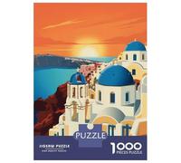 1000 Piece Jigsaw Puzzle for Adults Santorini Sunset Illustration Puzzles for Adults Relaxing Games Pattern Assembly for Is Ideal As A Gift 52x38cm/1000pcs