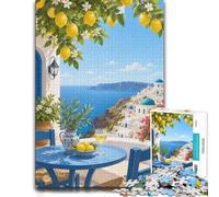 1000 Piece Jigsaw Puzzle for Adults, Santorini view through open window | For a useful gift beyond Christmas Day: Adult jigsaw puzzle with 1000 pieces turns winter leisure into a focused activity.