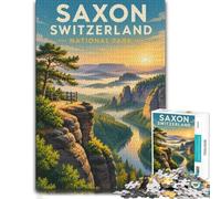 1000 Piece Jigsaw Puzzle for Adults, Saxon Switzerland National Park Poster | For rainy days at home, this adult jigsaw puzzle with 1000 pieces offers a break from digital entertainment.