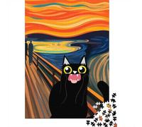 1000-Piece Jigsaw Puzzle for Adults, Screaming Cat in The Scream Painting(2), 70x50cm/1000pcs, Indoor Family Activity, Quiet Home Time And Couples And Families