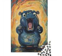 1000-Piece Jigsaw Puzzle for Adults, Screaming Hippo Painting, 38x26cm/1000pcs, Thoughtful Gift Idea, Screen-Free Leisure And Quiet Weekends