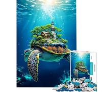 1000 Piece Jigsaw Puzzle for Adults Sea Turtle Carrying A Island on Its Shell Underwater World Educational Challenge Hand Speed Race Brain Teaser Game for And from 14 Years And over P