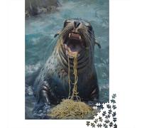 1000-Piece Jigsaw Puzzle for Adults, Seal Eating Spaghetti, 70x50cm/1000pcs, Indoor Puzzle Activity, Weekend Downtime And Time at Home