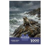 1000 Piece Jigsaw Puzzle for Adults Seal on Rocky Coast in Rain Teenager Puzzles Family Games Difficult Hard Parent-child Interaction 38x26cm/1000pcs