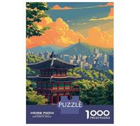 1000 Piece Jigsaw Puzzle for Adults, Seoul, South Korea Illustration Artwork, Creative Leisure Activity, Christmas Puzzle Collection, Pieces, 52x38cm/1000pcs