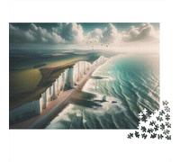 1000-Piece Jigsaw Puzzle for Adults, Seven Sisters Cliffs, England, 38x26cm/1000pcs; Relaxed Solo Time at Home; White Pieces with A Smooth Surface