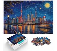 1000 Piece Jigsaw Puzzle for Adults, Shanghai China Skyline Night Art | For calm winter entertainment at home: Adult jigsaw puzzle with 1000 pieces suits calm, screen-free leisure.