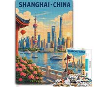 1000 Piece Jigsaw Puzzle for Adults, Shanghai China Skyline Sunset | For screen-free Christmas time: Adult jigsaw puzzle with 1000 pieces; for family downtime during the festive period.