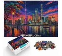 1000 Piece Jigsaw Puzzle for Adults, Shanghai Skyline at Night | For an absorbing break from screens: Adult jigsaw puzzle with 1000 pieces offers a classic activity for adults.