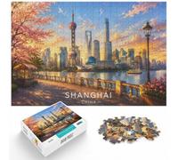 1000 Piece Jigsaw Puzzle for Adults, Shanghai Skyline with Cherry Blossoms | For winter days with time to puzzle: Adult jigsaw puzzle with 1000 pieces offers a classic activity for Christmas.