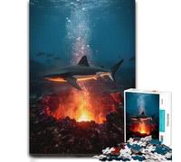 1000 Piece Jigsaw Puzzle for Adults, Shark near underwater volcano | A paper puzzle with interlocking pieces during family time for shared leisure.