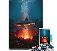 1000 Piece Jigsaw Puzzle for Adults, Shark near underwater volcano | Enjoy a tabletop puzzle activity on calm nights for patient puzzling.