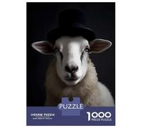 1000 Piece Jigsaw Puzzle for Adults, Sheep with Top Hat Artwork, Mindfulness Activity, Winter Indoor Entertainment, Precision Cut Pieces, 70x50cm/1000pcs