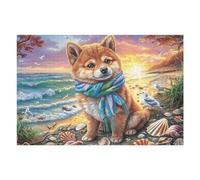 1000 Piece Jigsaw Puzzle for Adults Shiba Inu on Beach 1000 PCS 75x50cm Expert Level Challenging Puzzle Great for Collectors Logical Thinking Skill Improvement Brain Training
