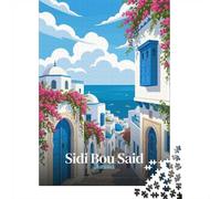 1000 Piece Jigsaw Puzzle for Adults, Sidi Bou Said, Tunisia Travel Poster