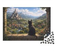 1000 Piece Jigsaw Puzzle for Adults, Silent Cat Overlooking A Medieval Landscape, 38x26cm/1000pcs, Winter Indoor Activity, Home Relaxation And Time at Home