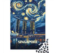 1000 Piece Jigsaw Puzzle for Adults, Singapore Cityscape Starry Night Art