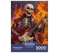 1000 Piece Jigsaw Puzzle for Adults Skeleton Rocker in Flames Painting Teenager Puzzles Relaxing Games Enhance Memory Unique Gifts for Birthday And Christmas 70x50cm/1000pcs