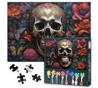1000 Piece Jigsaw Puzzle for Adults Skull with Flowers Jigsaw Puzzles Impossible Challenge Game Skull Surrounded by Colorful Flowers Puzzles Perfect for Family Game Night 27.5"X19.7"