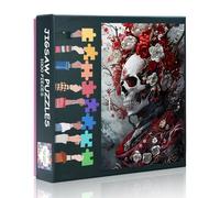 1000 Piece Jigsaw Puzzle for Adults, Skull with Red and White Flowers Art, Premium Adult Puzzles 1000 Pieces for Home Decor - 27.5x19.7 In