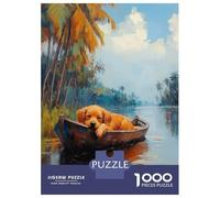 1000 Piece Jigsaw Puzzle for Adults Sleeping Dog in Boat Painting Puzzles for Adults Toy Wall Decor Presents for Women Difficult And Challenge 52x38cm/1000pcs