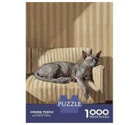 1000 Piece Jigsaw Puzzle for Adults Sleeping Sphynx Cat on Striped Couch Jigsaw for Adults Family Game Difficult Challenge Birthday And Unique Gifts 70x50cm/1000pcs