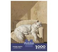 1000 Piece Jigsaw Puzzle for Adults Sleeping White Cat on Striped Couch Puzzles for Adults Toy Wall Decor Presents for Women Difficult And Challenge 52x38cm/1000pcs