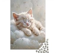 1000-Piece Jigsaw Puzzle for Adults, Sleeping White Kitten on Clouds, 52x38cm/1000pcs, Puzzle Lover Present, Screen-Free Leisure And Evening Downtime