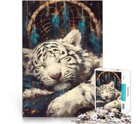 1000 Piece Jigsaw Puzzle for Adults Sleeping White Tiger Dreamcatcher Quizspiel Geburtstagsgeschenk, Geschenke52x38cm