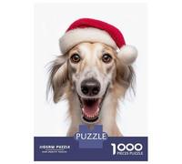 1000 Piece Jigsaw Puzzle for Adults Smiling Saluki Dog with Santa Hat Teenager Puzzles Relaxing Games Enhance Memory Unique Gifts for Birthday And Christmas 70x50cm/1000pcs