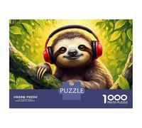 1000 Piece Jigsaw Puzzle for Adults Smiling Sloth with Headphones in The Jungle Adult Jigsaw Puzzle Toy Wall Decor Precision Cutting Unique Gifts for Birthday And Christmas 38x26cm/1000pcs