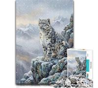 1000 Piece Jigsaw Puzzle for Adults, Snow Leopard on Snowy Mountain Cliff