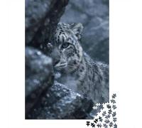 1000 Piece Jigsaw Puzzle for Adults, Snow Leopard Peeking from Rocks