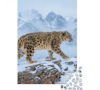 1000 Piece Jigsaw Puzzle for Adults, Snow Leopard Walking on Snowy Ridge