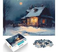1000 Piece Jigsaw Puzzle for Adults Snowy Cottage at Night Schwierig und herausfordernd tolles Geschenk75x50cm