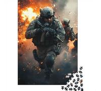 1000 Piece Jigsaw Puzzle for Adults, Soldiers Combat Fire Explosion