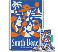 1000 Piece Jigsaw Puzzle for Adults, South Beach Miami Poster | A paper puzzle with interlocking pieces on Sunday afternoons for a satisfying challenge.