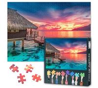 1000-Piece Jigsaw Puzzle for Adults - South Pacific Sunset Sky with Clouds Ocean Lagoon Landscape Puzzles for Bedroom Decor & Family Game Night 50x70cm