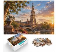 1000 Piece Jigsaw Puzzle for Adults, Spain Plaza de Espana Sunset | For a seasonal gift for jigsaw enthusiasts: Adult jigsaw puzzle with 1000 pieces turns winter downtime into puzzle time.