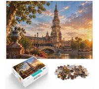 1000 Piece Jigsaw Puzzle for Adults, Spain Plaza de Espana Sunset | For free time at home: 1000-piece jigsaw puzzle for adults; with 1000 pieces to keep the challenge engaging.