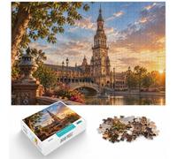 1000 Piece Jigsaw Puzzle for Adults, Spain Plaza de Espana Sunset | For longer puzzle sessions: Adult jigsaw puzzle with 1000 pieces offers a longer challenge for patient puzzlers.