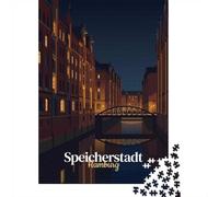 1000 Piece Jigsaw Puzzle for Adults, Speicherstadt Hamburg at Night