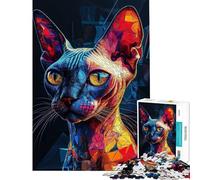 1000 Piece Jigsaw Puzzle for Adults Sphynx Cat in Neon Colors Adult Jigsaw Puzzle Hands-on Game Pattern Assembly Birthday And Unique Gifts (Size 50x75cm)